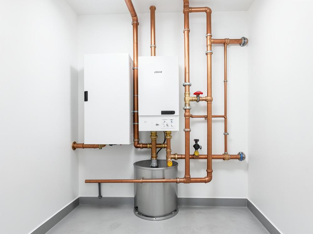 Local technique de chauffage avec réseau hydraulique en cuivre soigné